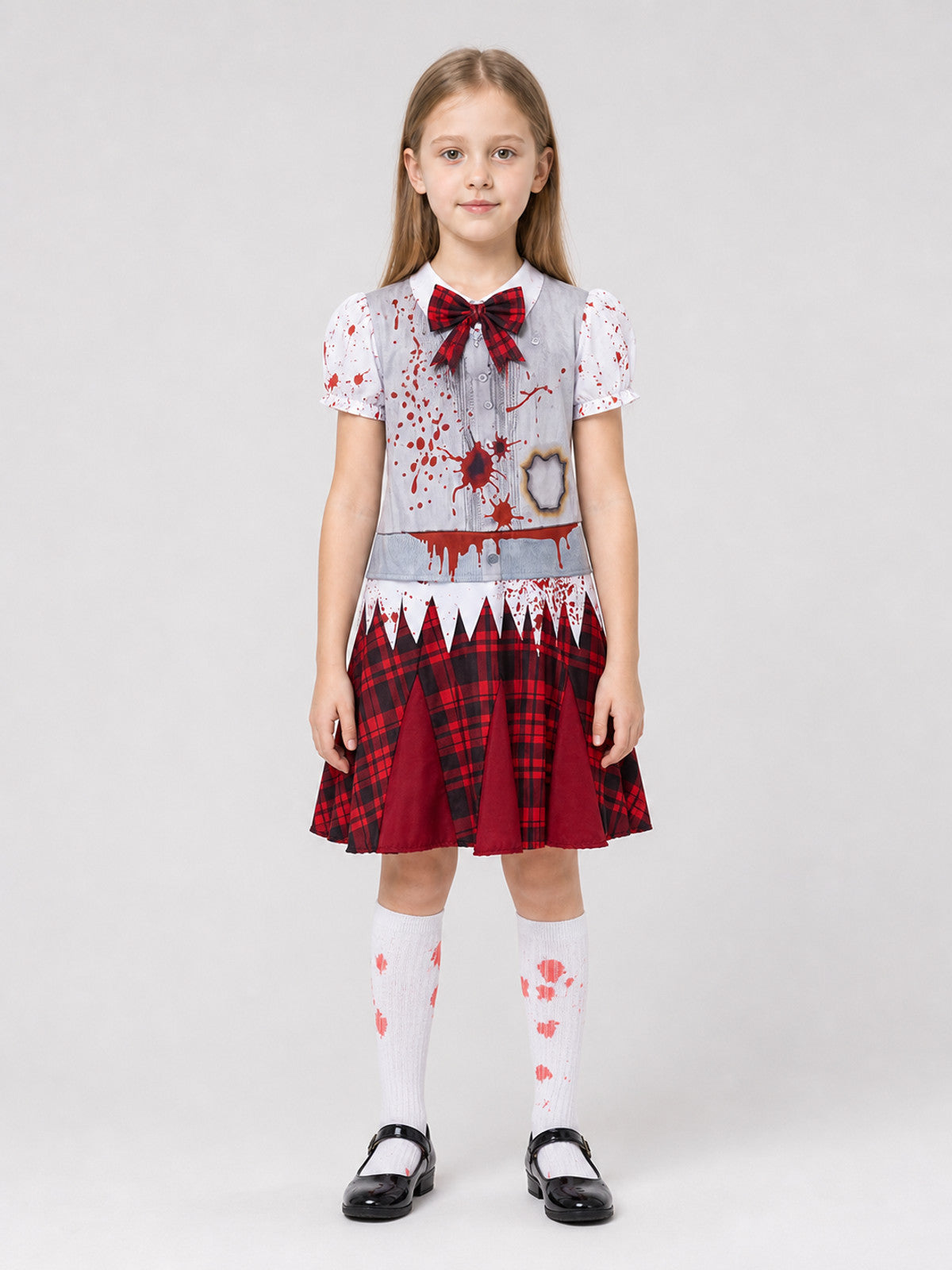 Zombie Costume: Top, Skirt, and Bow Tie front view