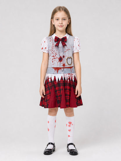 Zombie Costume: Top, Skirt, and Bow Tie front view