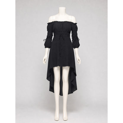 Black Off-the-Shoulder Dress with an Asymmetrical Hem front view