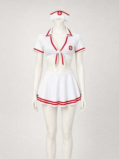 Nurse Costume with Skirt and Cap for Cosplay on-model view