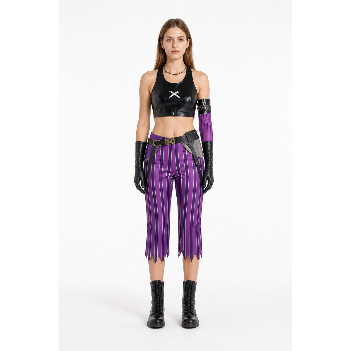 Jinx Cosplay Costume with Striped Pants and Top main product view
