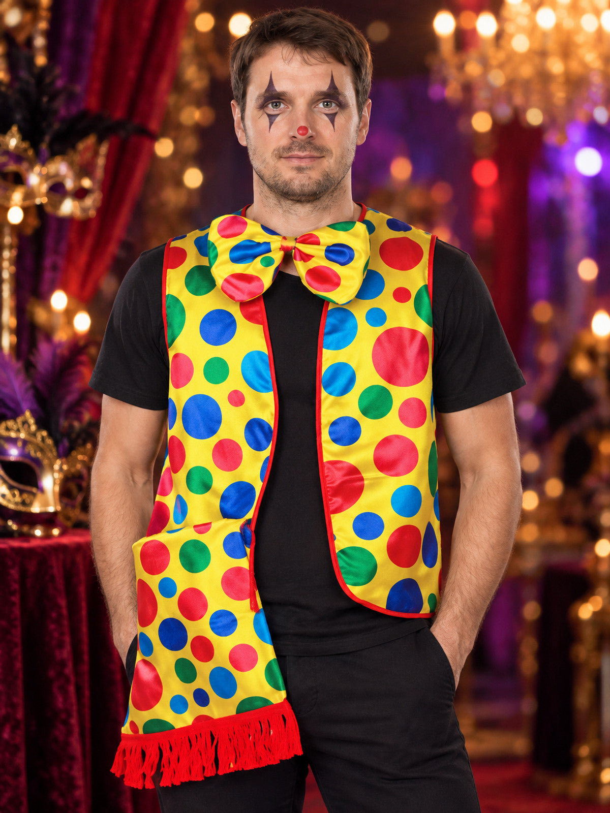 Yellow Clown Vest with Polka Dots and Bow Tie