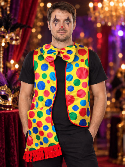 Yellow Clown Vest with Polka Dots and Bow Tie
