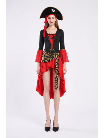 Pirate Costume with Dress, Hat, and Belt, Black and Red main product view