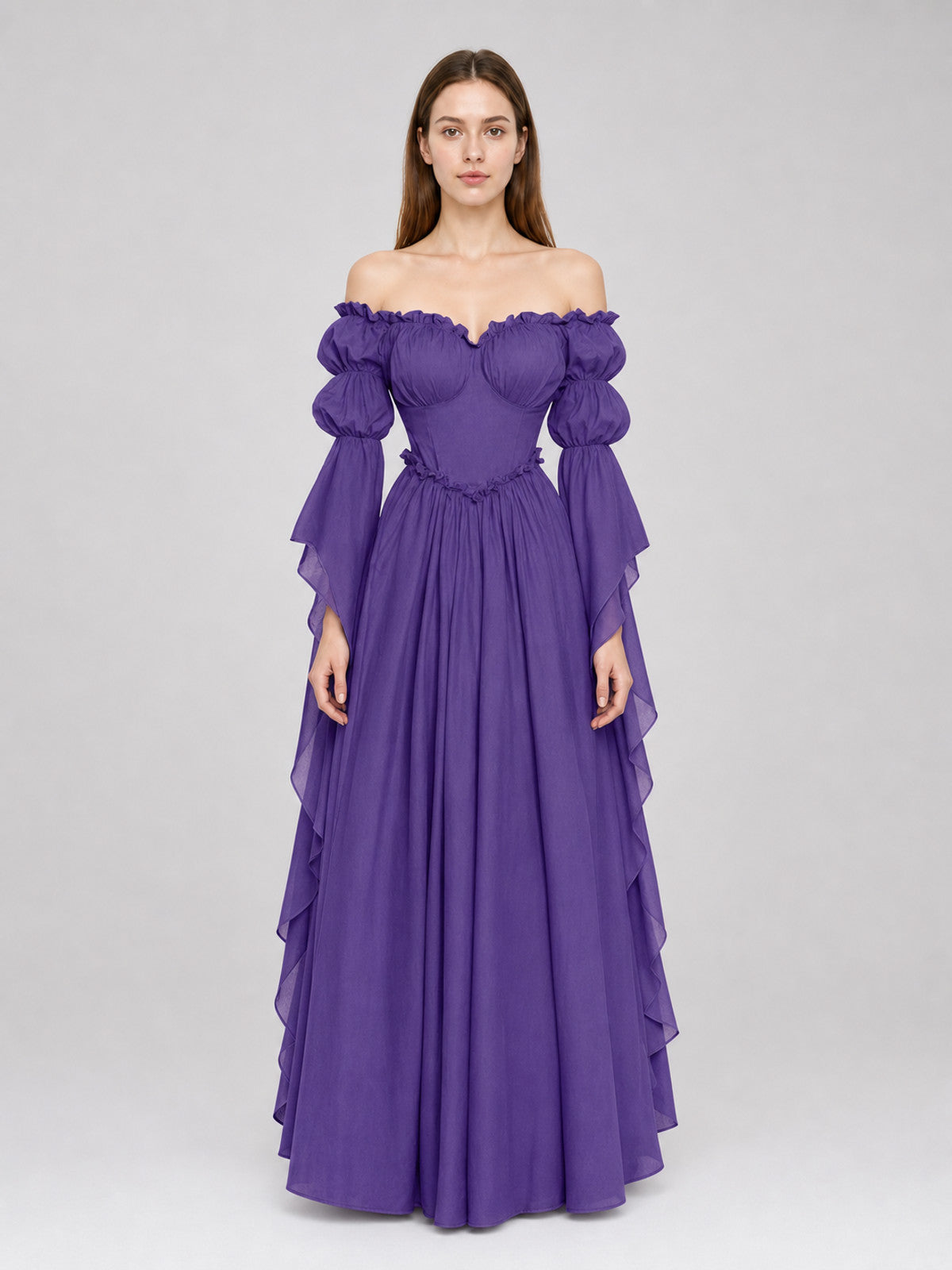 Purple Off-the-Shoulder Dress in a Historical Style front view