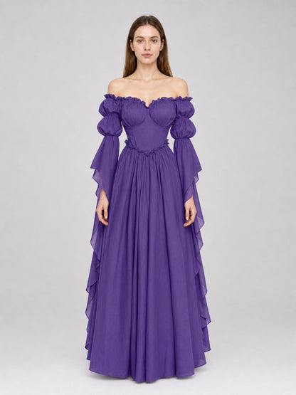 Purple Off-the-Shoulder Dress in a Historical Style front view