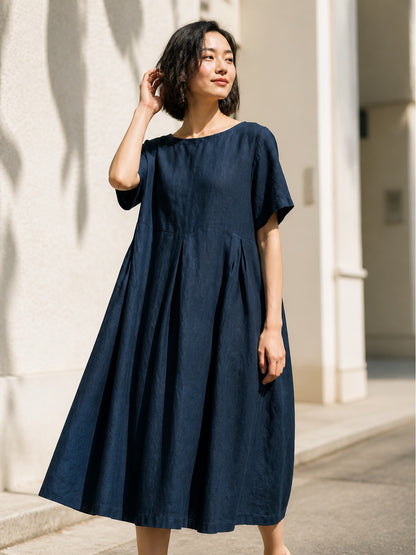 Women's dark navy A-line dress with pockets main product view