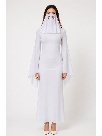 White Hooded Jumpsuit with Ghost Face Print main product view