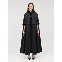 Black Cape with Stand Collar and Gold Chain