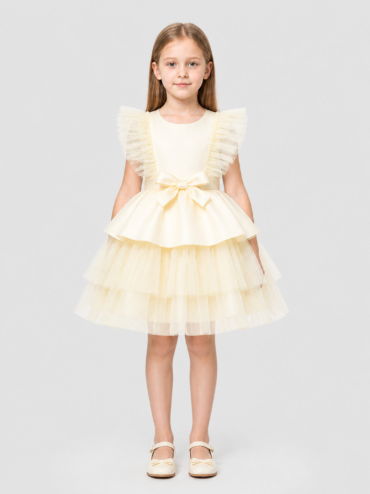 Children’s Princess Dress with a Full Skirt and Bow on-model view