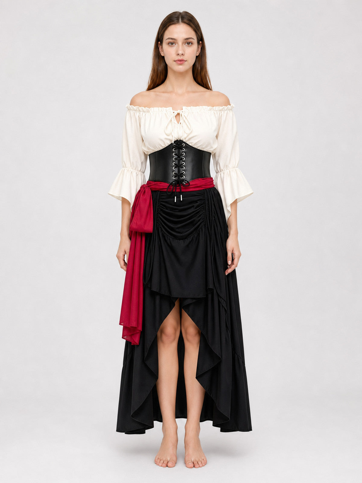 Pirate Costume with Corset and Layered Skirt front view