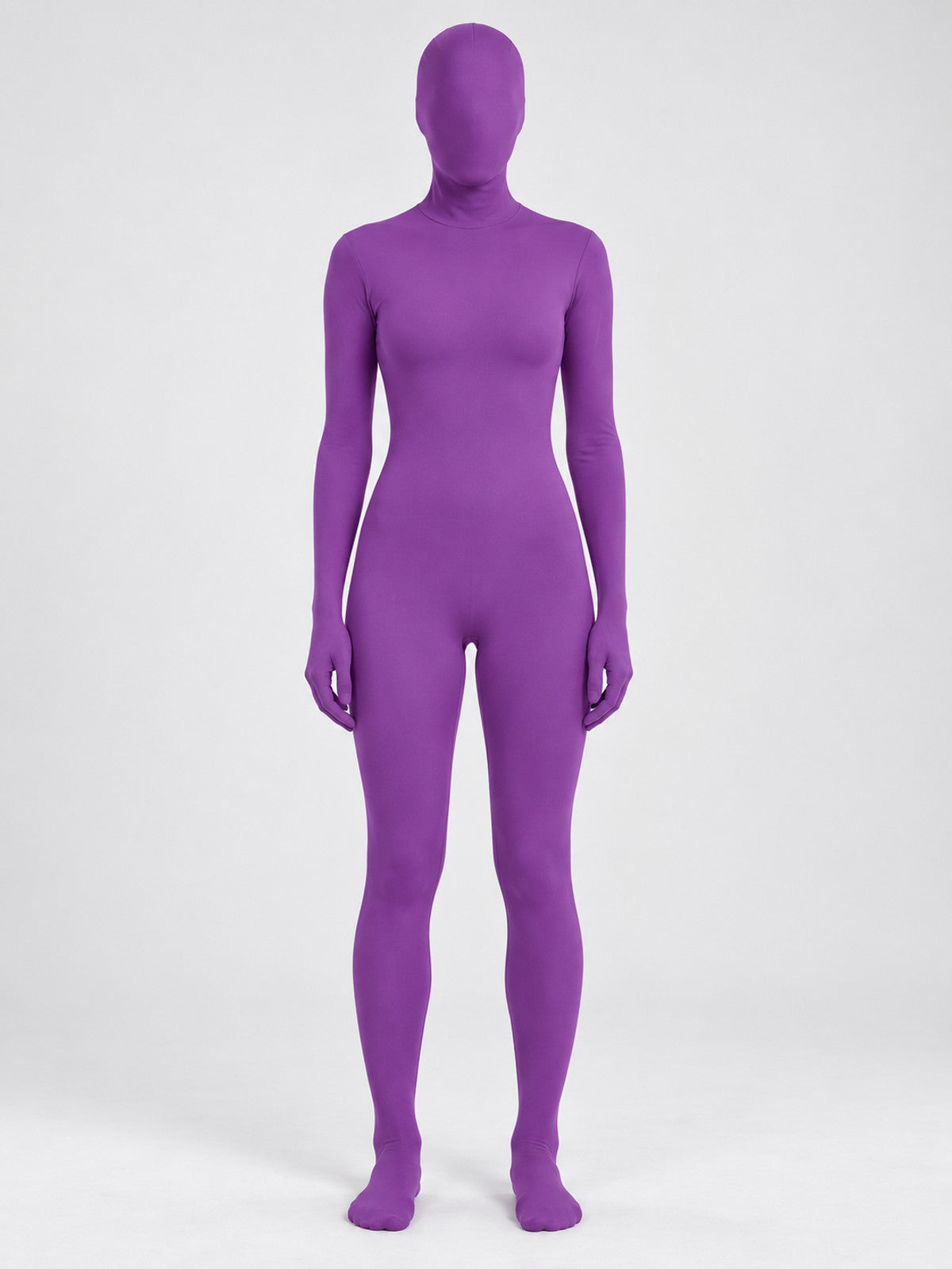 Purple form-fitting jumpsuit costume
