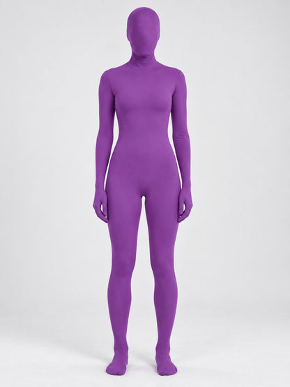 Purple form-fitting jumpsuit costume