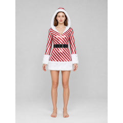 Holiday costume dress with a hood and belt