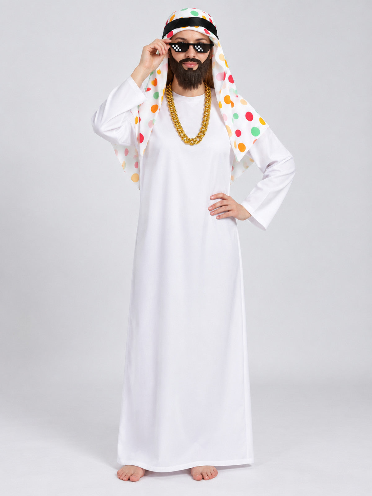 Arab Sheikh Carnival Costume: Robe, Headscarf, Beard