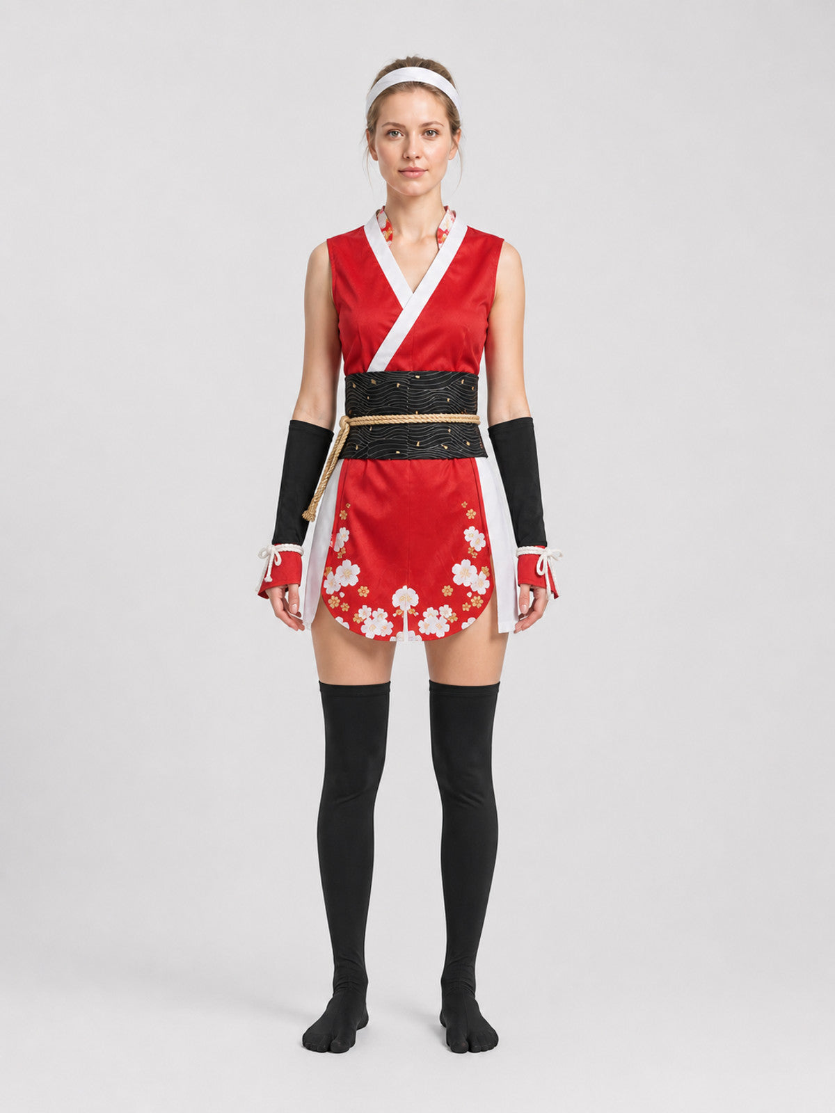 Mai Shiranui Cosplay Costume with Accessories, Red Set on-model view