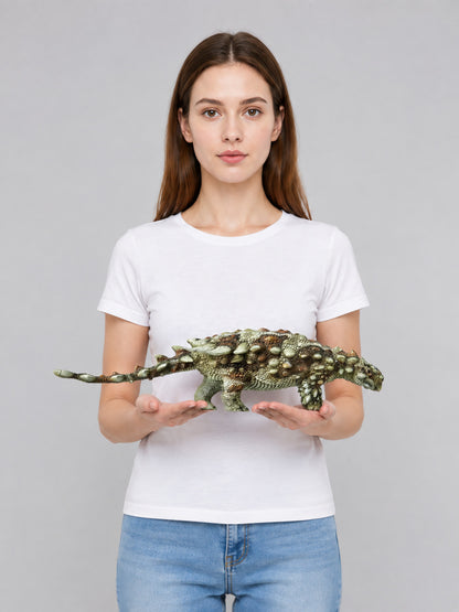 Armored Dinosaur Figurine with Plates and Spikes on-model view