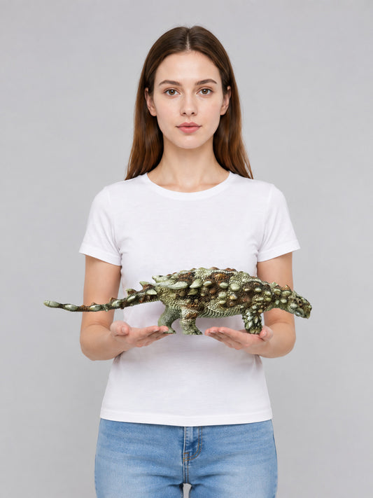Armored Dinosaur Figurine with Plates and Spikes on-model view