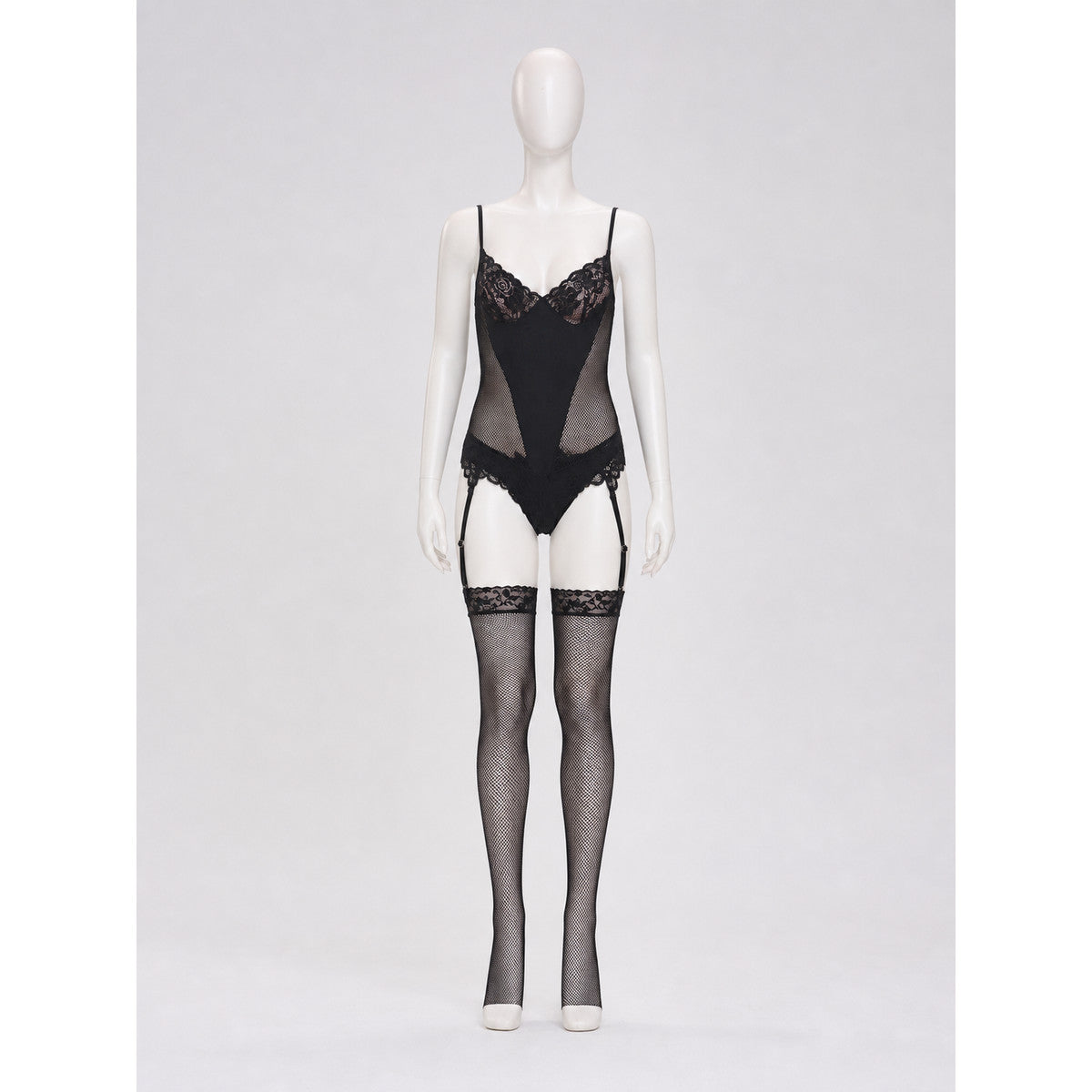 Black Lace and Mesh Bodysuit with Garters main product view