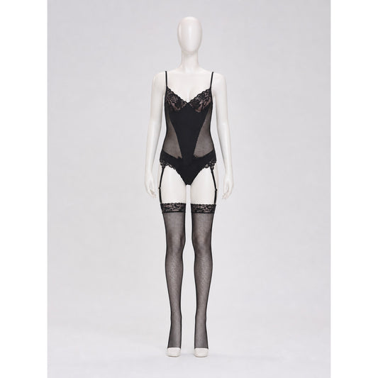 Black Lace and Mesh Bodysuit with Garters main product view