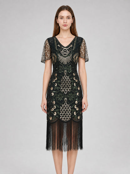 Vintage Art Deco Fringe and Sequin Dress