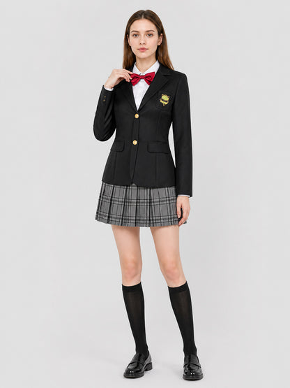 School Uniform with Plaid Skirt and Bow