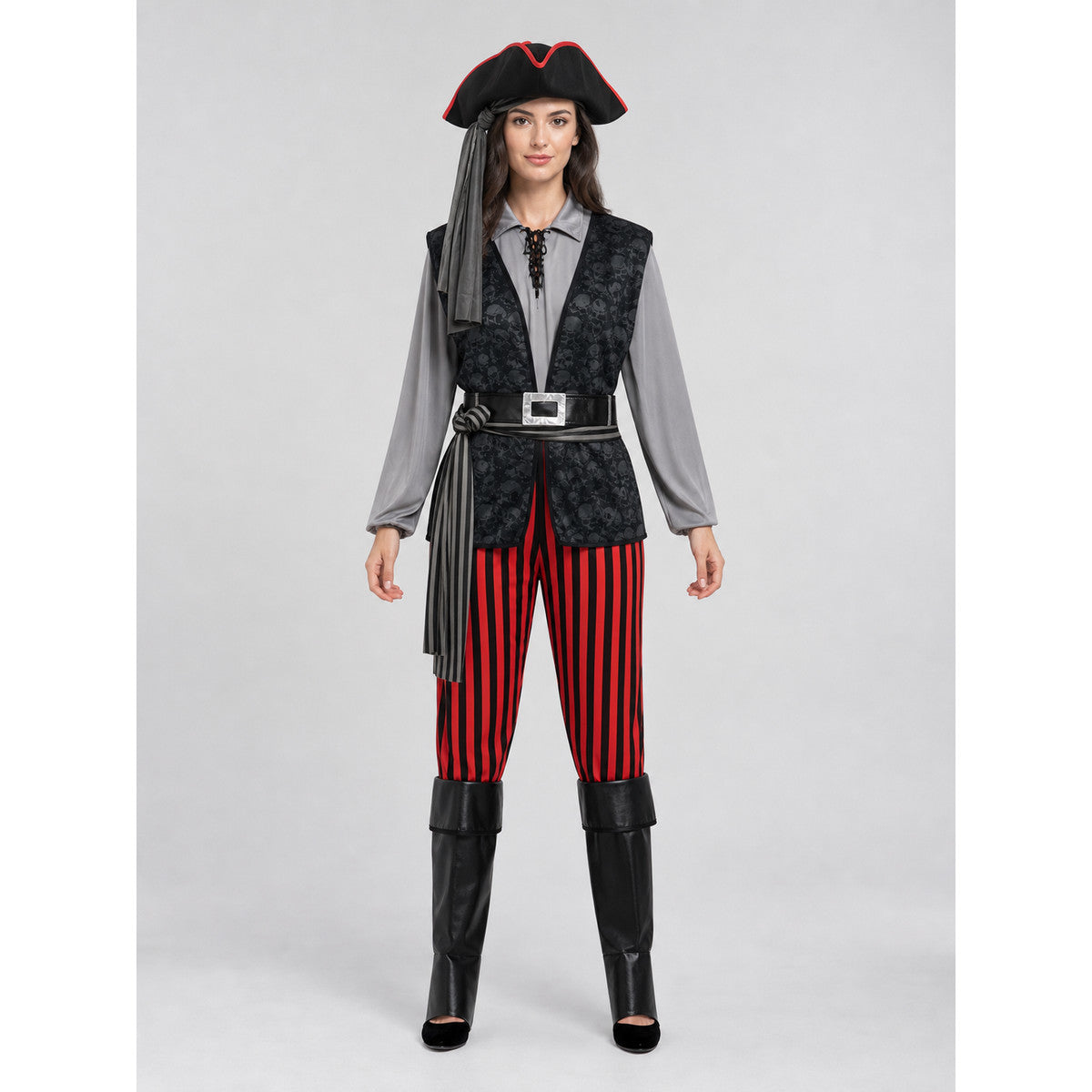 Pirate Costume with Vest, Hat, and Eye Patch front view