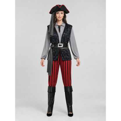 Pirate Costume with Vest, Hat, and Eye Patch front view