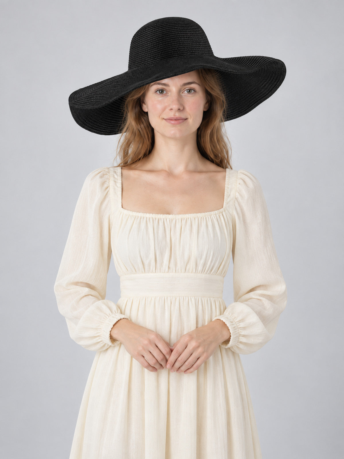 Wide-Brim Black Hat with Wavy Brim