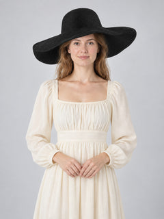 Wide-Brim Black Hat with Wavy Brim