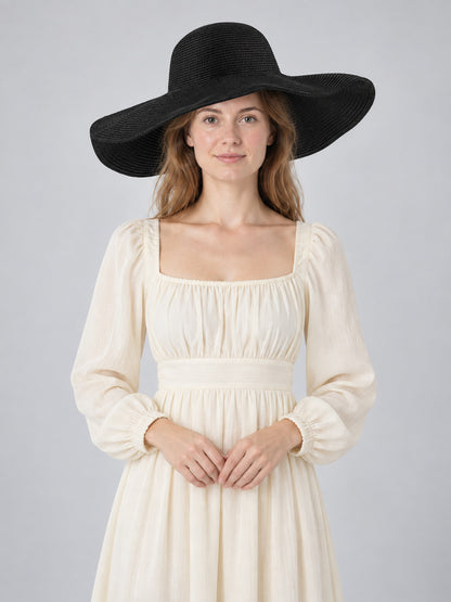 Wide-Brim Black Hat with Wavy Brim
