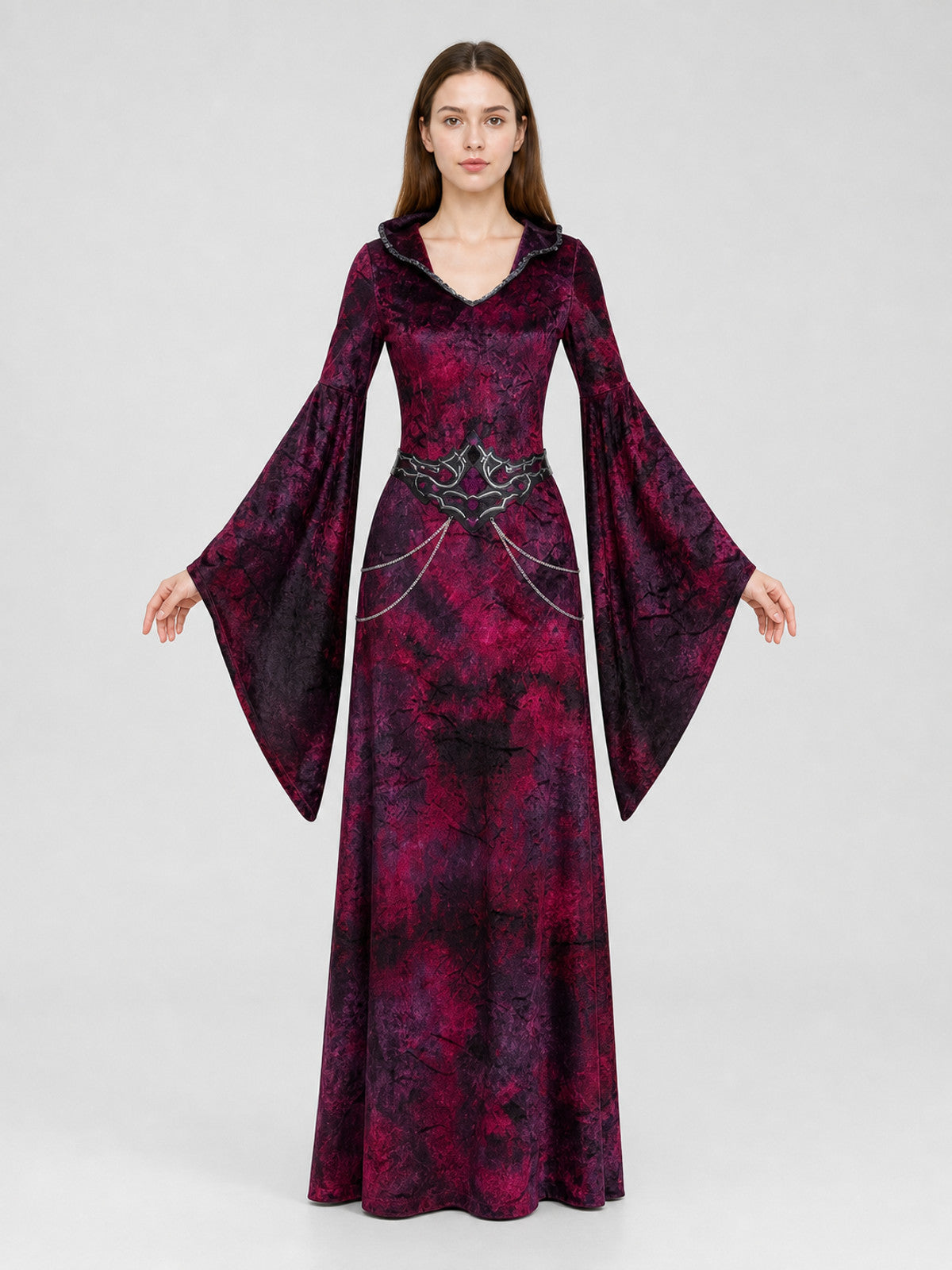 Gothic-Style Hooded Costume Dress front view