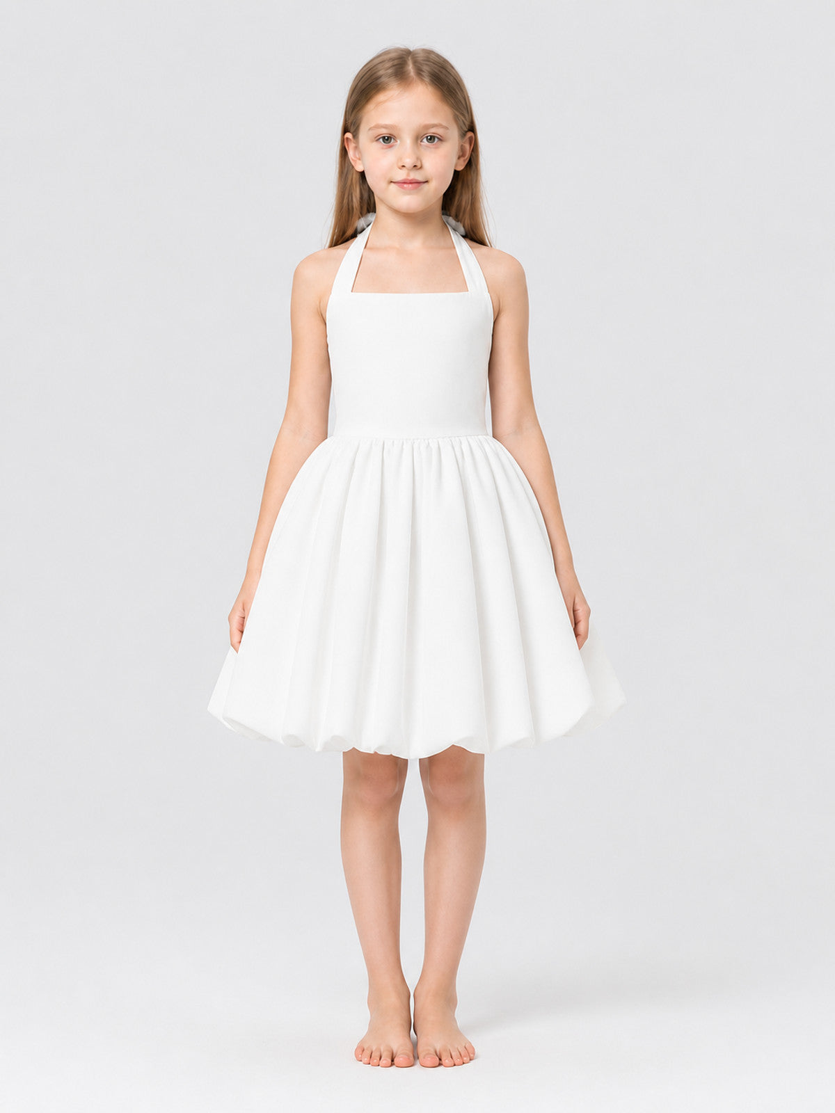 Dressy Dress with Neck Ties, Bow, and Full Skirt on-model view