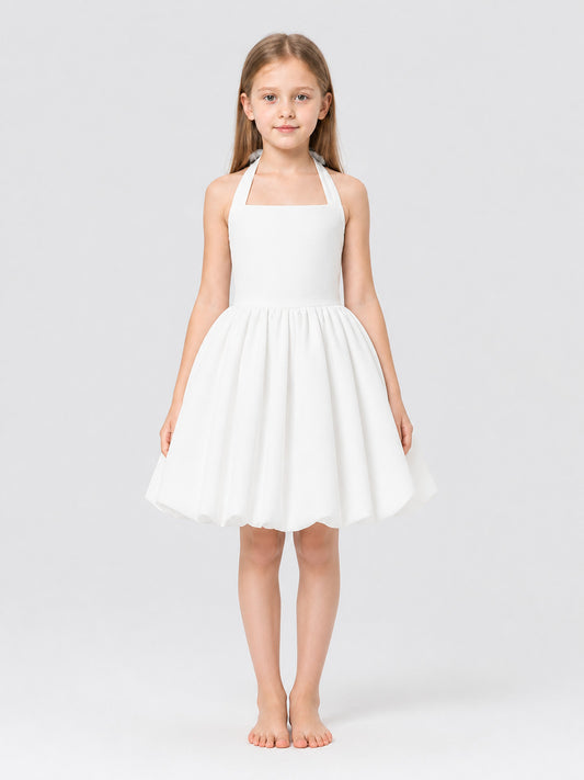 Dressy Dress with Neck Ties, Bow, and Full Skirt on-model view