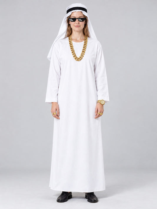 Traditional white shirt with headwear and glasses