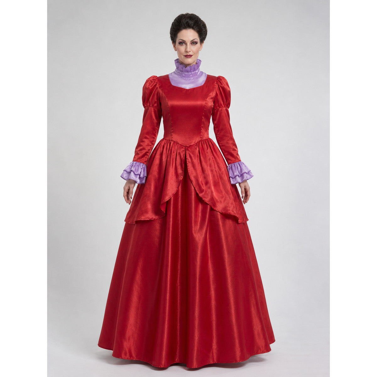 Red Stage Dress with Purple Collar front view