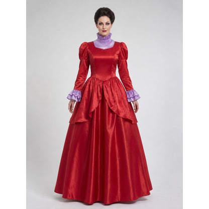 Red Stage Dress with Purple Collar front view