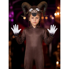 Goat Monster Kids Costume, Brown Animal Onesie with Horned Mask for Halloween