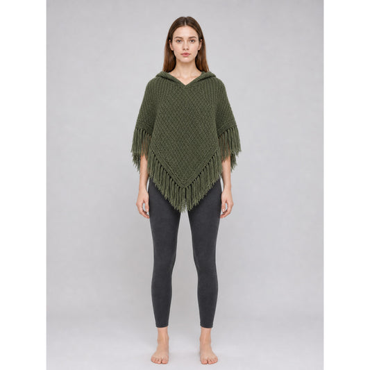 Triangular Hooded Poncho Cape with Belt