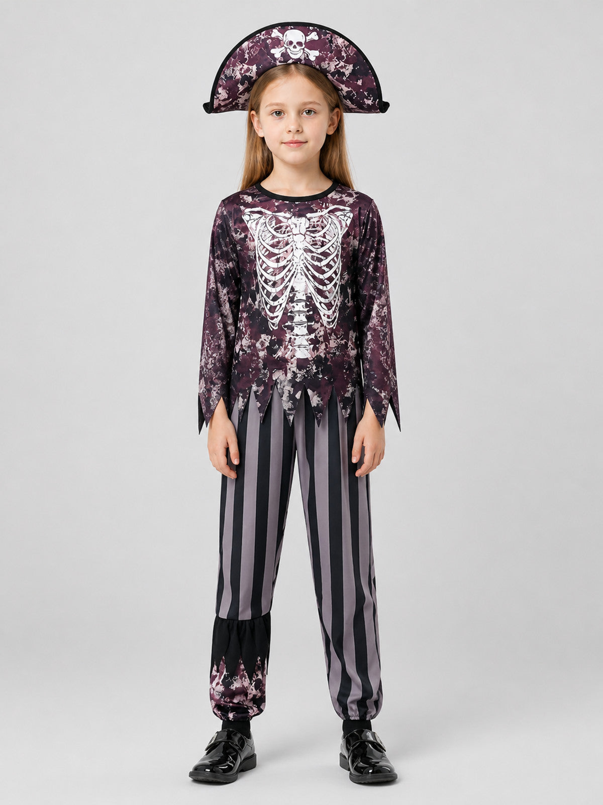 Children’s Skeleton Jumpsuit Costume — Pirate Cosplay on-model view