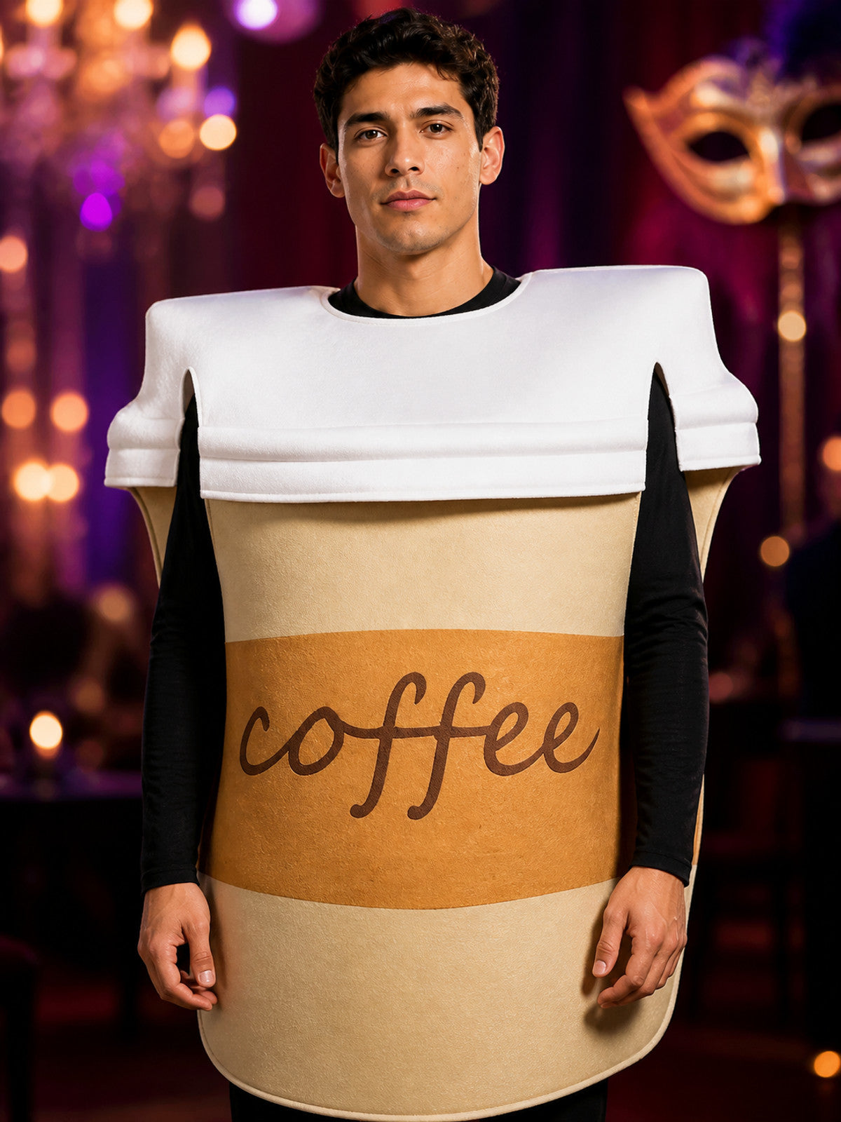 Coffee Cup Carnival Costume for Halloween and Cosplay on-model view