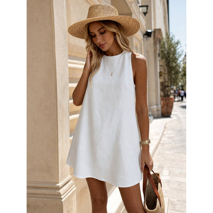 Women’s White Sleeveless Midi Dress with a Loose A-Line Silhouette