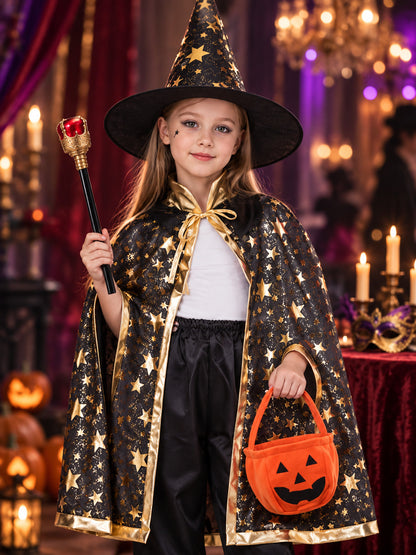 Kids' Carnival Costume with Cape, Hat, and Pumpkin Bag