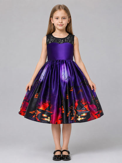 Children's Purple Halloween Costume Dress on-model view