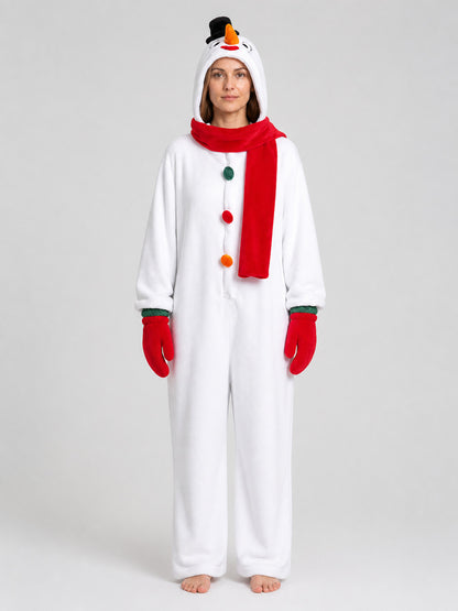 Snowman Costume: Hooded Jumpsuit for Cosplay on-model view
