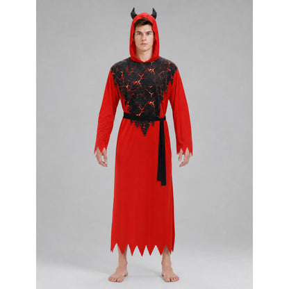 Hooded Devil Costume with Belt and Ragged Hem front view