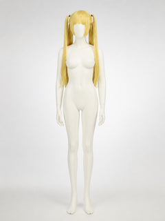 Long Blonde Wig with Bangs and Two Ponytails for Halloween