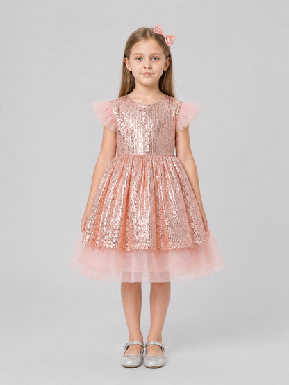 Girls' Dressy Sequin Dress with a Tulle Skirt on-model view