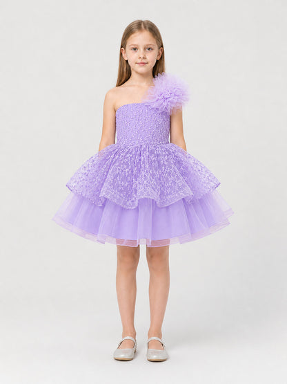 Full Dress with Floral Embroidery, Tulle, and Train on-model view