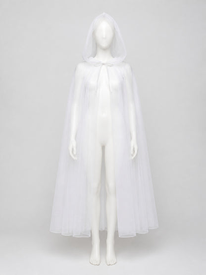 White Hooded Cloak for Halloween Cosplay on-model view